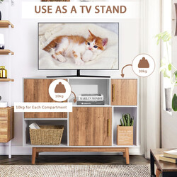 Sideskab moderne asymmetrisk hvid og brun træ og MDF 95x31x76 cm