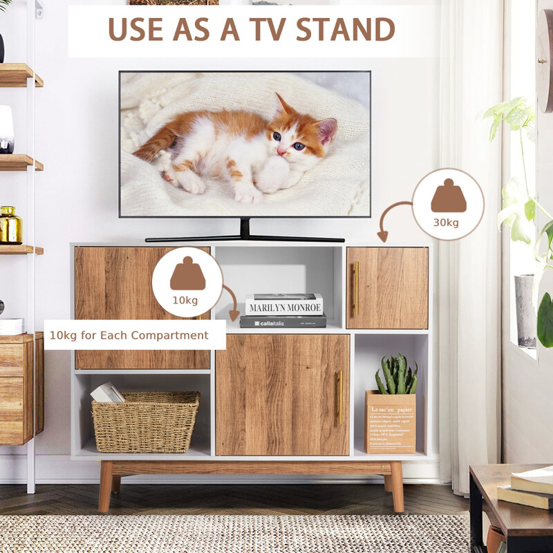 Sideskab moderne asymmetrisk hvid og brun træ og MDF 95x31x76 cm