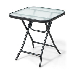 Firkantet foldbart sidebord i hærdet glas og stål sort 46x46x42 cm