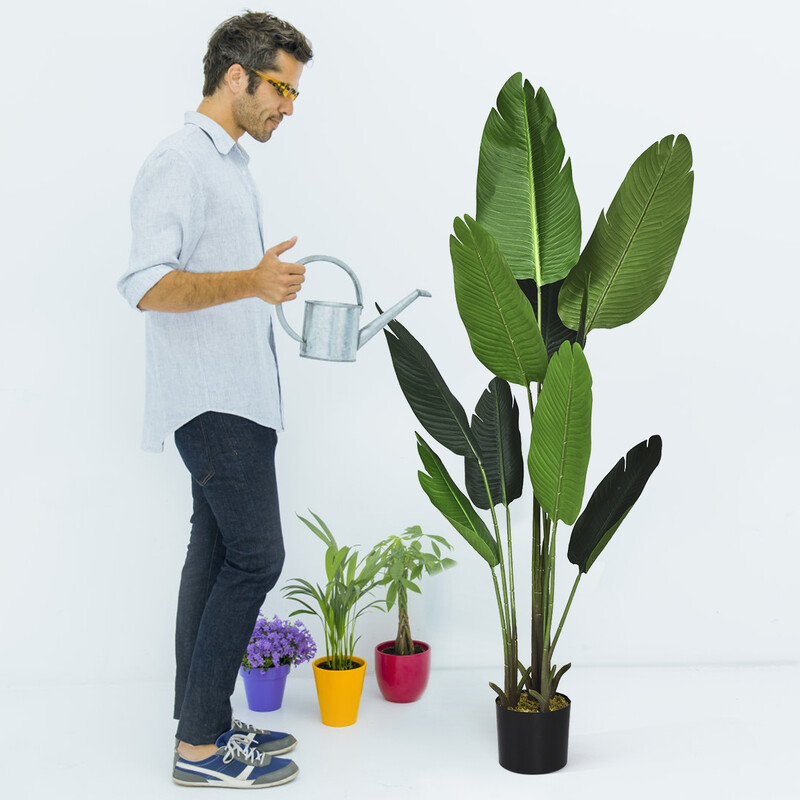 Kunstig tropisk palm 160 cm grøn med stabil potte til indendørs