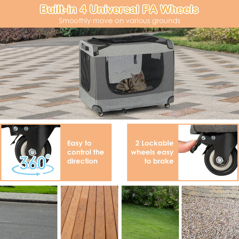 Sammenklappelig kattevogn fire hjul netpaneler grå 82