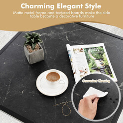 Sofabord sort stålram marmormønster 70x70x40 cm nem montering