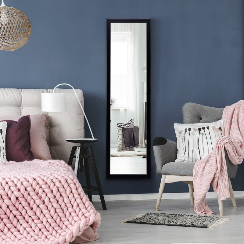 Helkropsspejl sort rektangulær 33 x 119 cm med dørkrog