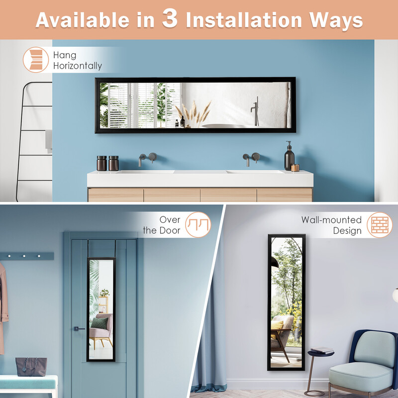 Helkropsspejl sort rektangulær 33 x 119 cm med dørkrog