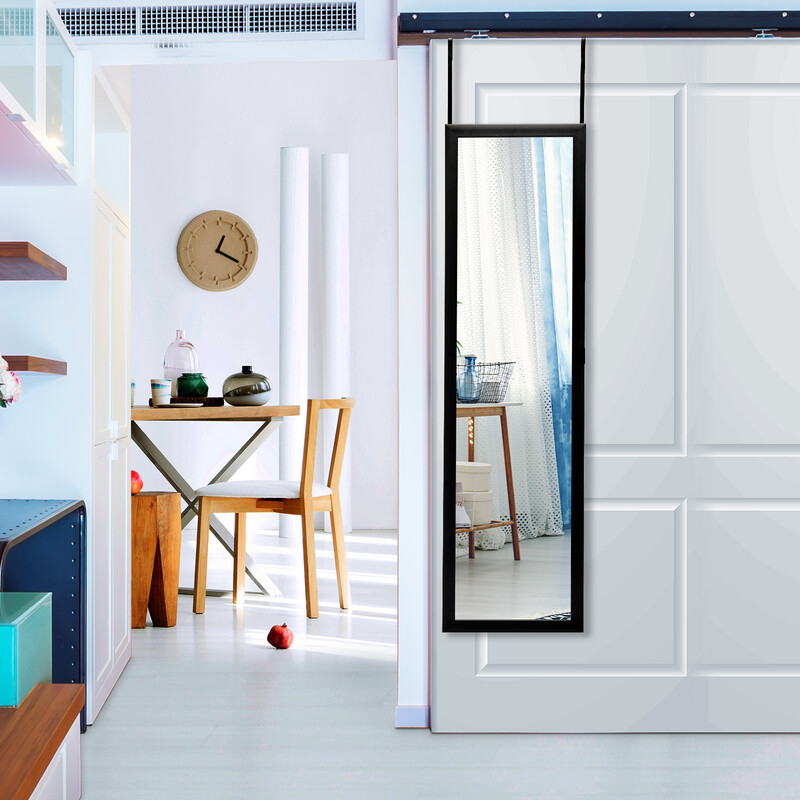 Helkropsspejl sort rektangulær 33 x 119 cm med dørkrog