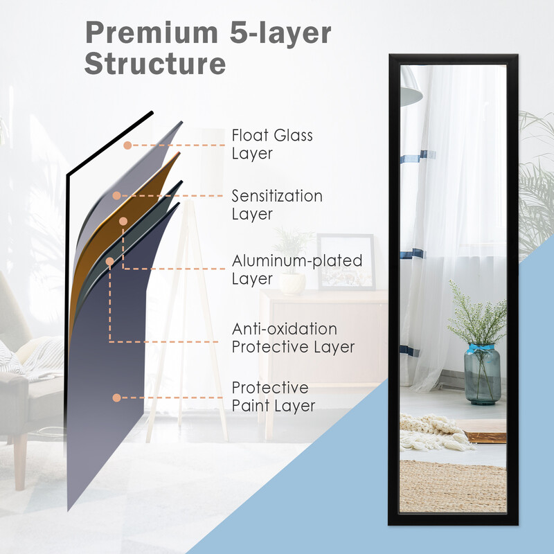 Helkropsspejl sort rektangulær 33 x 119 cm med dørkrog