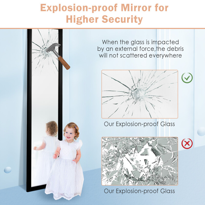 Helkropsspejl sort rektangulær 33 x 119 cm med dørkrog