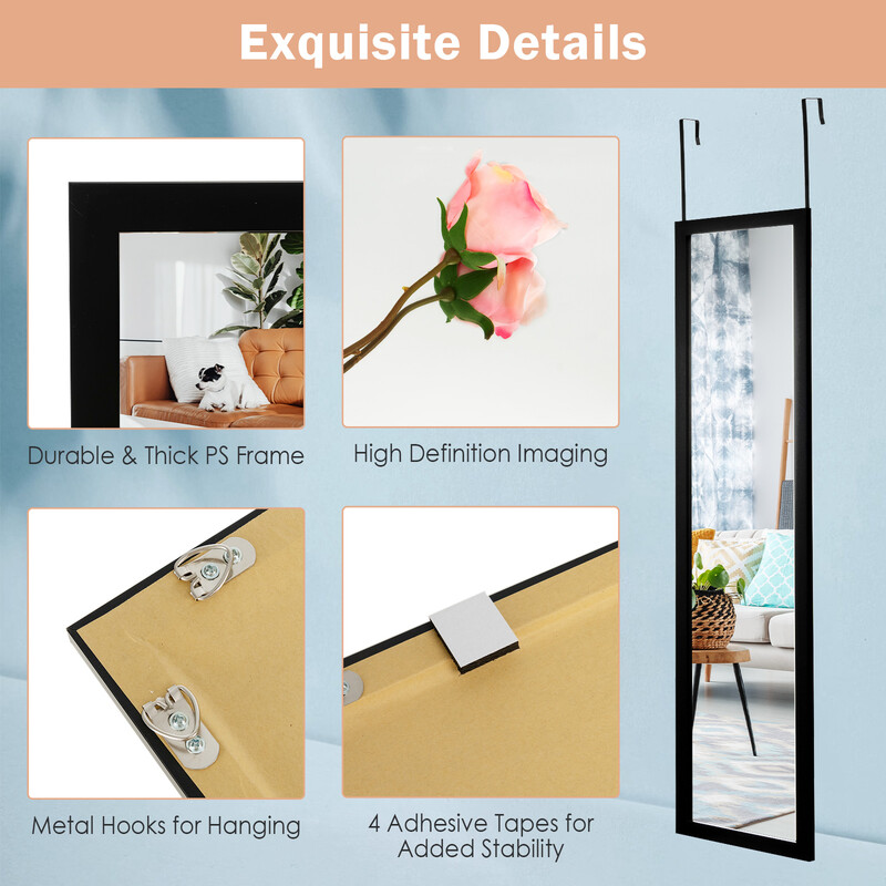 Helkropsspejl sort rektangulær 33 x 119 cm med dørkrog