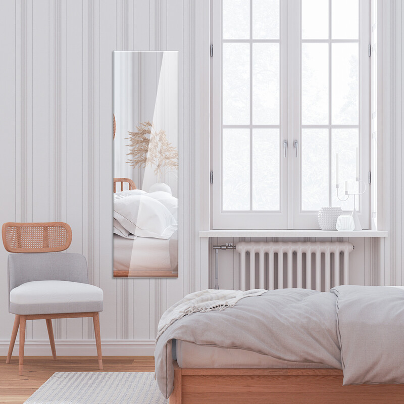 Væg spejl glas 110x38 cm rektangulær sølv facetteret kant