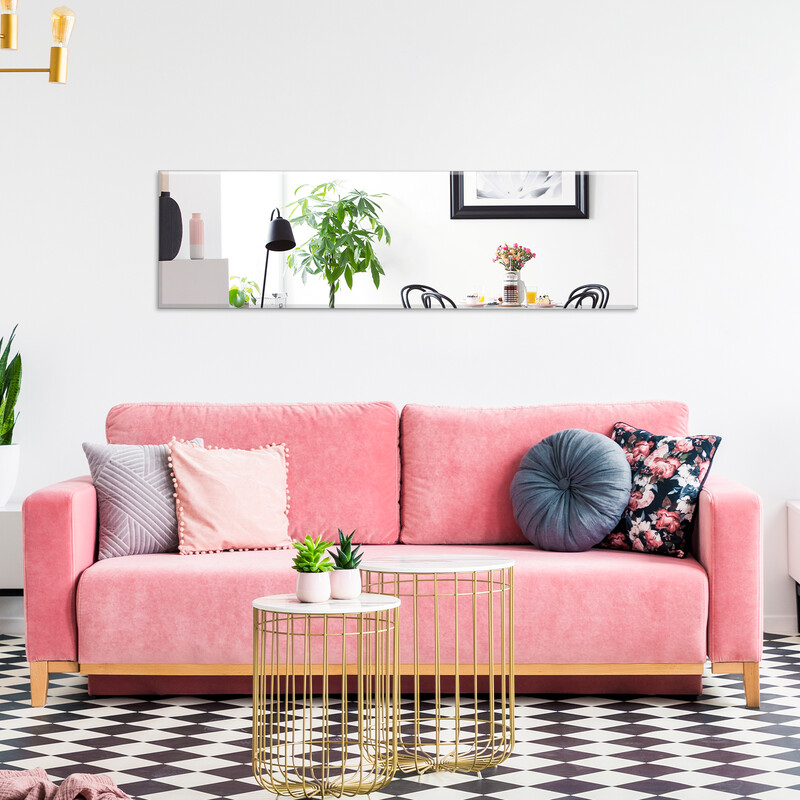 Væg spejl glas 110x38 cm rektangulær sølv facetteret kant