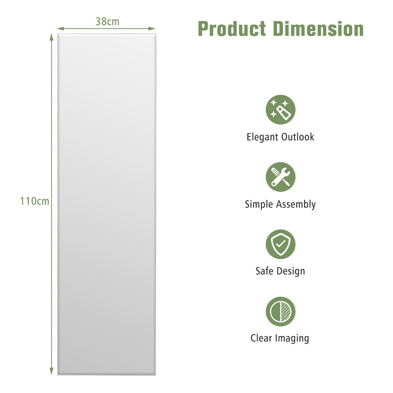 Væg spejl glas 110x38 cm rektangulær sølv facetteret kant