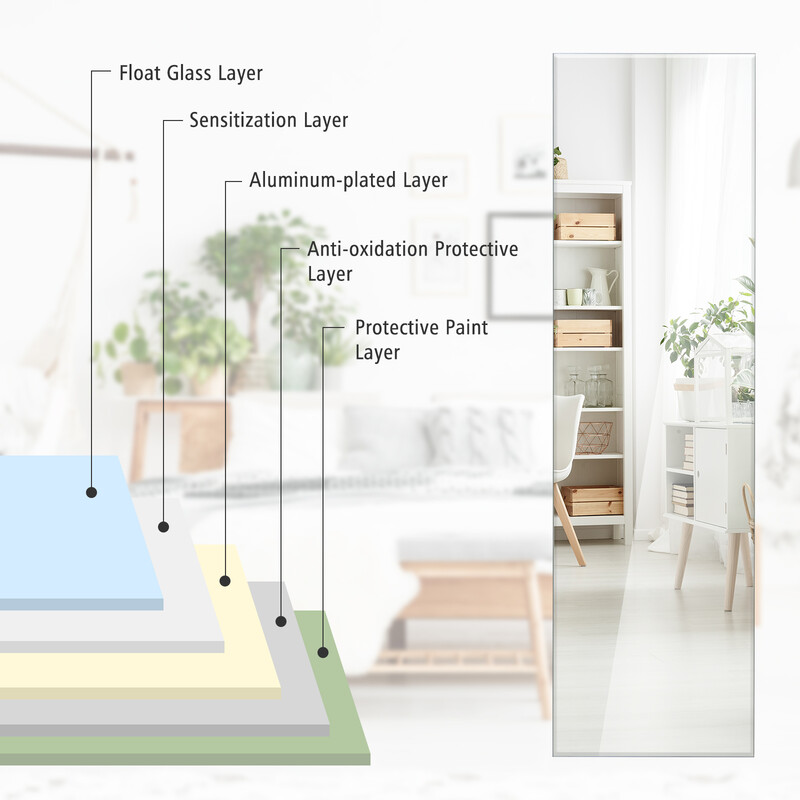 Væg spejl glas 110x38 cm rektangulær sølv facetteret kant