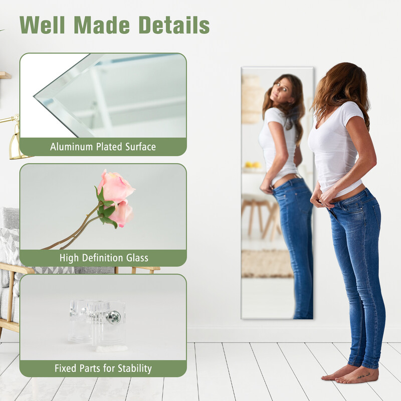 Væg spejl glas 110x38 cm rektangulær sølv facetteret kant