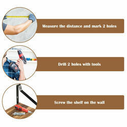 Væghylde i paulownia-træ og stål brun to niveauer 60x15x51 cm