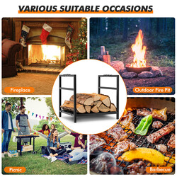 Stål vedstativ 40 cm bred sort med bundplade og håndtag