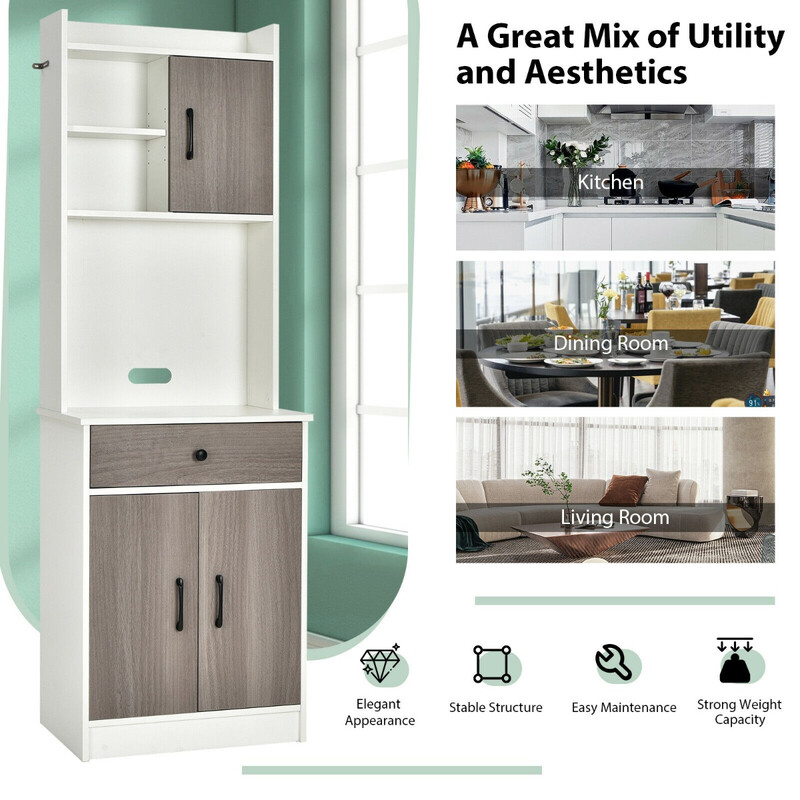 Køkkenskab i træ hvid 60x40x180 cm med skuffe og justerbare hylder