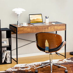 Skrivebord med to skuffer stålram rustik brun 112x48x76 cm