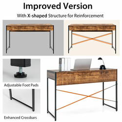 Skrivebord med to skuffer stålram rustik brun 112x48x76 cm