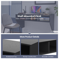 Vægmonteret skrivebord sort MDF med tre hylder 108x53x52 cm