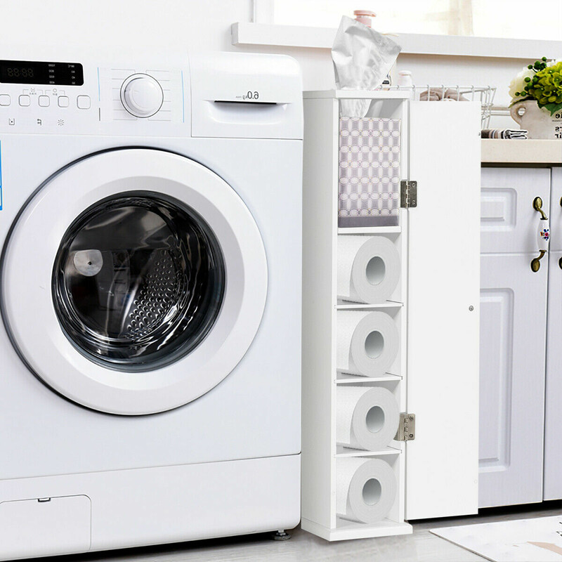 Toiletpapirskab MDF 15x16x69 cm hvid fem justerbare hylder pladsbesparende vandbestandig overflade