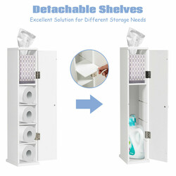 Toiletpapirskab MDF 15x16x69 cm hvid fem justerbare hylder pladsbesparende vandbestandig overflade