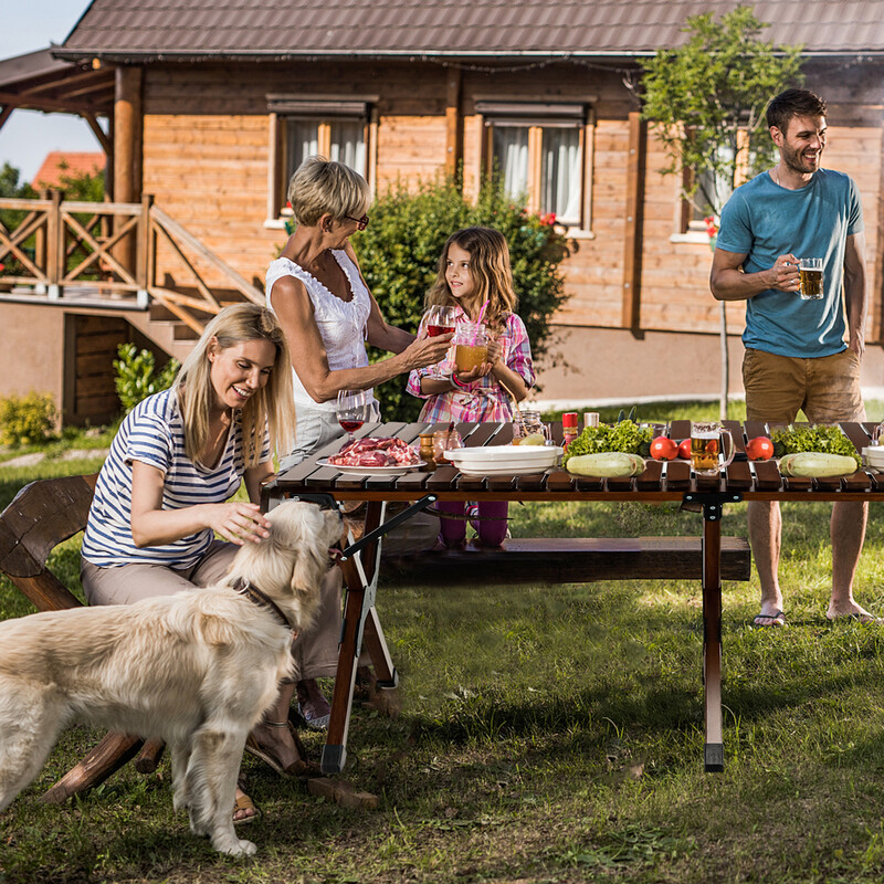 Sammenklappeligt bambus campingbord 122 x 60 x 43