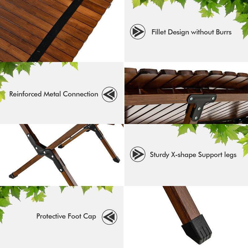 Sammenklappeligt bambus campingbord 122 x 60 x 43