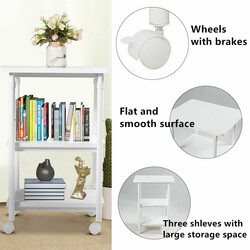 Printerstativ justerbar højde fire hjul tre niveauer hvid 49x40x67-77 cm