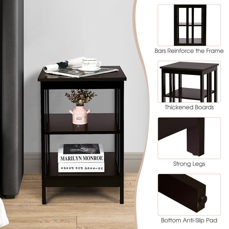 Sengebord MDF kaffe 40x40x61 cm med opbevaring til stue og soveværelse