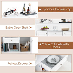 Hvidt MDF buffetskab 117 cm med vinholder og åben hylde