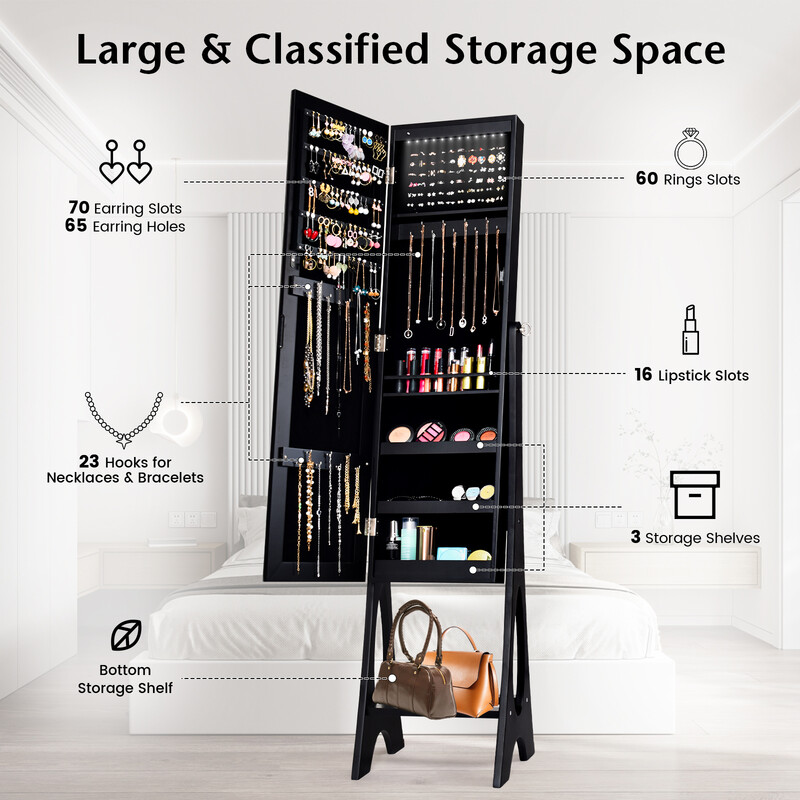 5 cm med helkropsspejl og LED-belysning