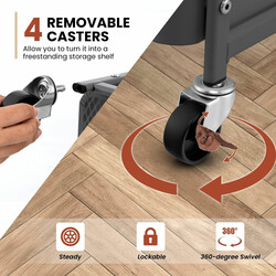 Grå 3‑nivås rullevogn i kulstål 52x33x75 cm med pegboards kurve og kroge