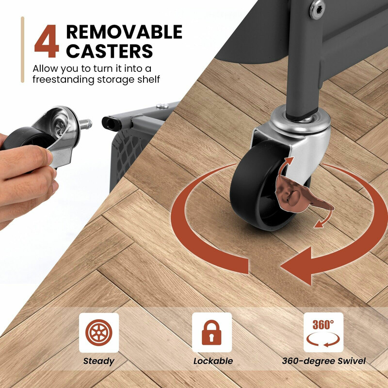 Grå 3‑nivås rullevogn i kulstål 52x33x75 cm med pegboards kurve og kroge