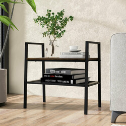 Skostativ i træ og stål brun sort 54x32x52 cm to niveauer