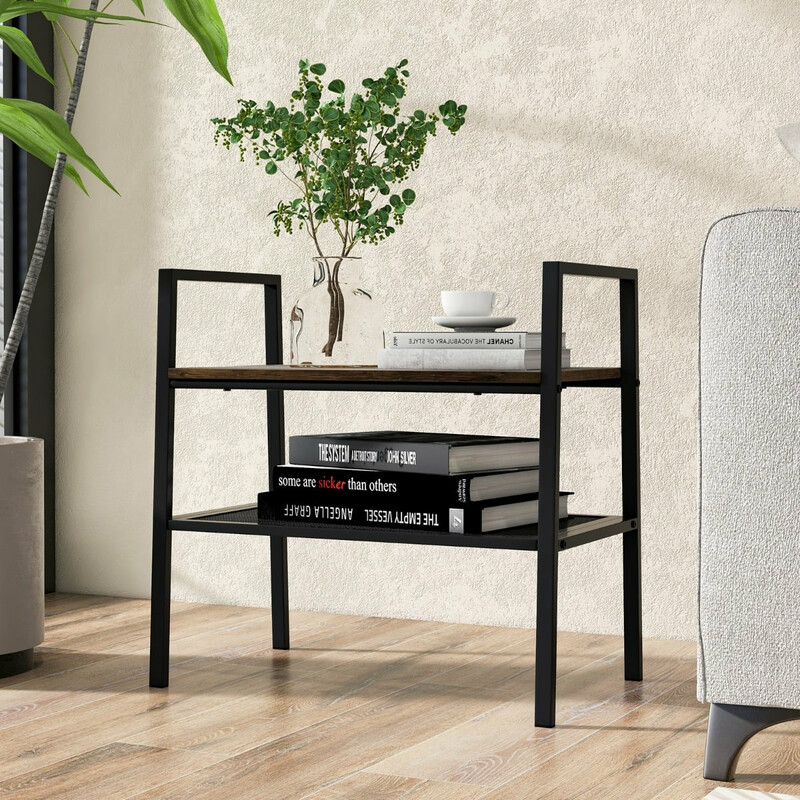 Skostativ i træ og stål brun sort 54x32x52 cm to niveauer