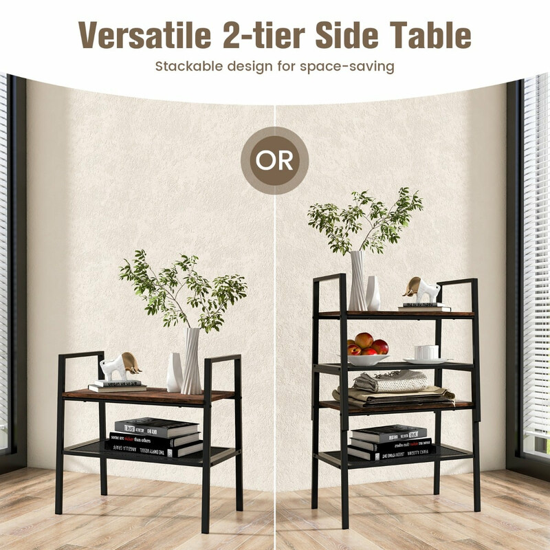 Skostativ i træ og stål brun sort 54x32x52 cm to niveauer