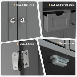 Badeværelseskab grå MDF med justerbare skuffer og hylde 60x30x109 cm