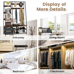 Tøjstativ med skobænk stål træ 122 x 40 x 180 cm brun