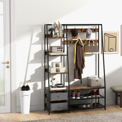 Tøjstativ med skobænk stål træ 122 x 40 x 180 cm brun