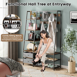 Tøjstativ med skobænk stål træ 122 x 40 x 180 cm brun