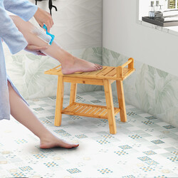 Brusebænk bambus 60x30x50 cm med opbevaringshylde og sikkerhedshåndtag