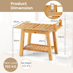Brusebænk bambus 60x30x50 cm med opbevaringshylde og sikkerhedshåndtag