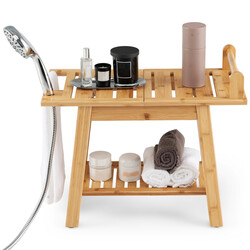 Brusebænk bambus 60x30x50 cm med opbevaringshylde og sikkerhedshåndtag