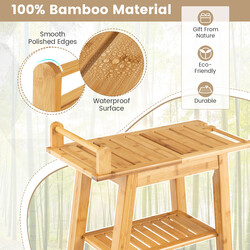 Brusebænk bambus 60x30x50 cm med opbevaringshylde og sikkerhedshåndtag