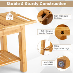 Brusebænk bambus 60x30x50 cm med opbevaringshylde og sikkerhedshåndtag