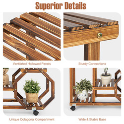 Plantehylde af fyrretræ med seks niveauer aftagelige hjul 107x29x74 cm indendørs udendørs