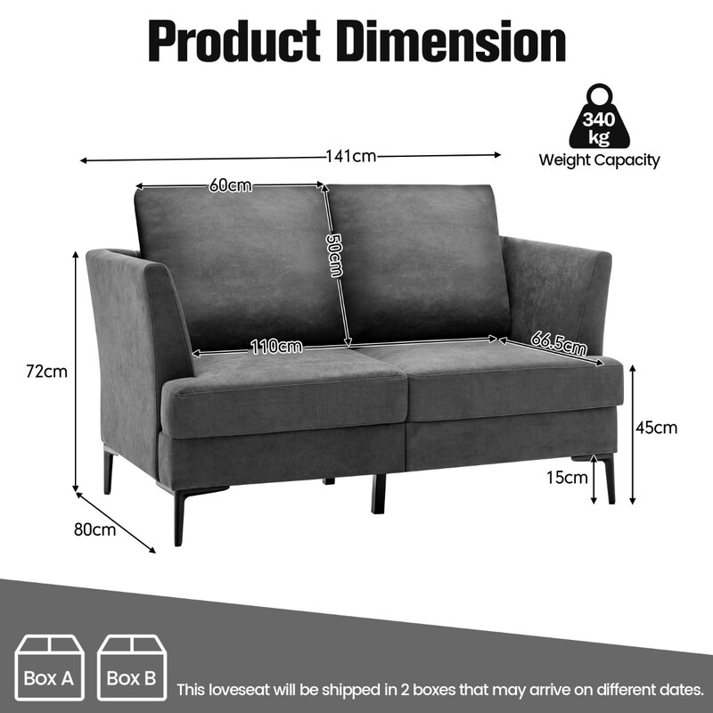 Tosæders sofa grå ergonomisk design med aftagelige puder 141x80x72 cm