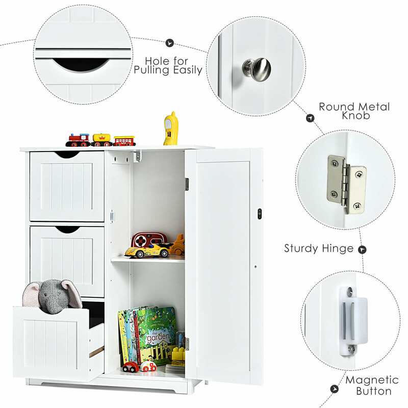 Badeværelseskab hvid MDF 60x30x81 cm med 3 skuffer og justerbar hylde