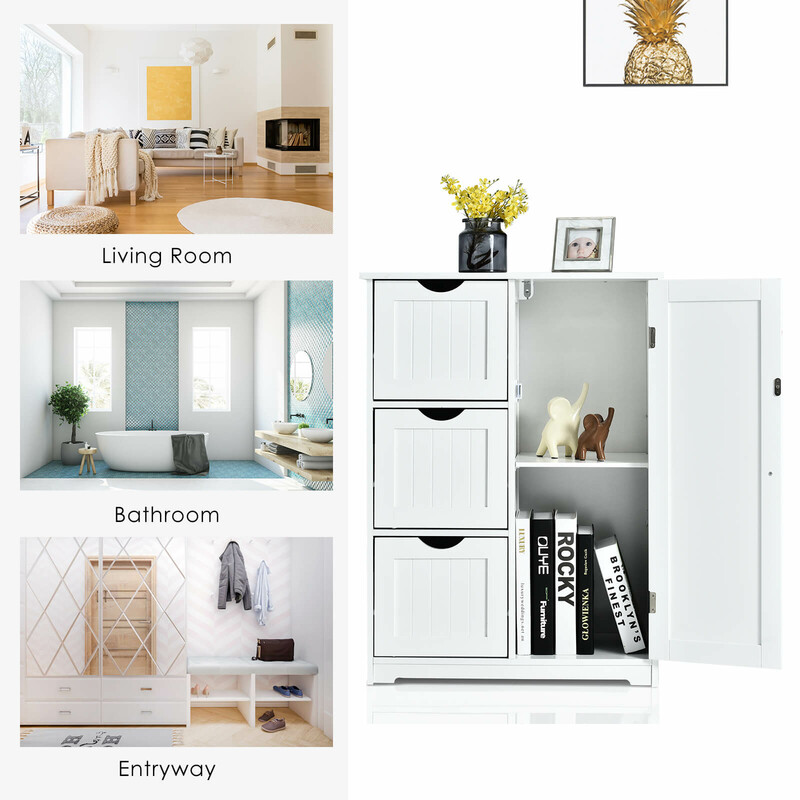 Badeværelseskab hvid MDF 60x30x81 cm med 3 skuffer og justerbar hylde