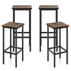 Barstole 4 styk med fodstøtte brun træ‑jern 30x30x72 cm 100 kg